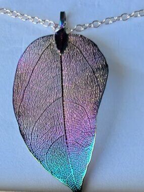 Rainbow Leaf Pendant Necklace on Gold Chain